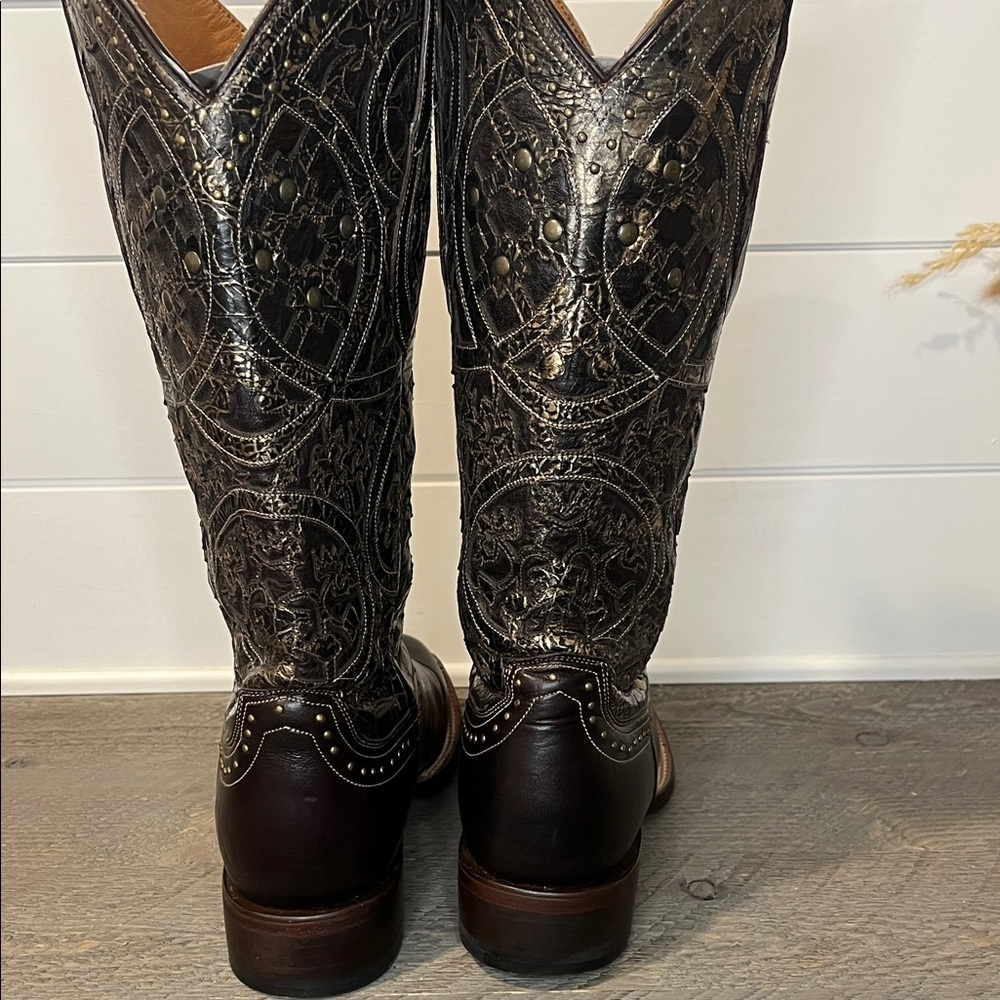 Lucchese Snowflake Brown and Gold Cowboy Boots with Intricate Detailing Size 10 - Picture 10 of 16